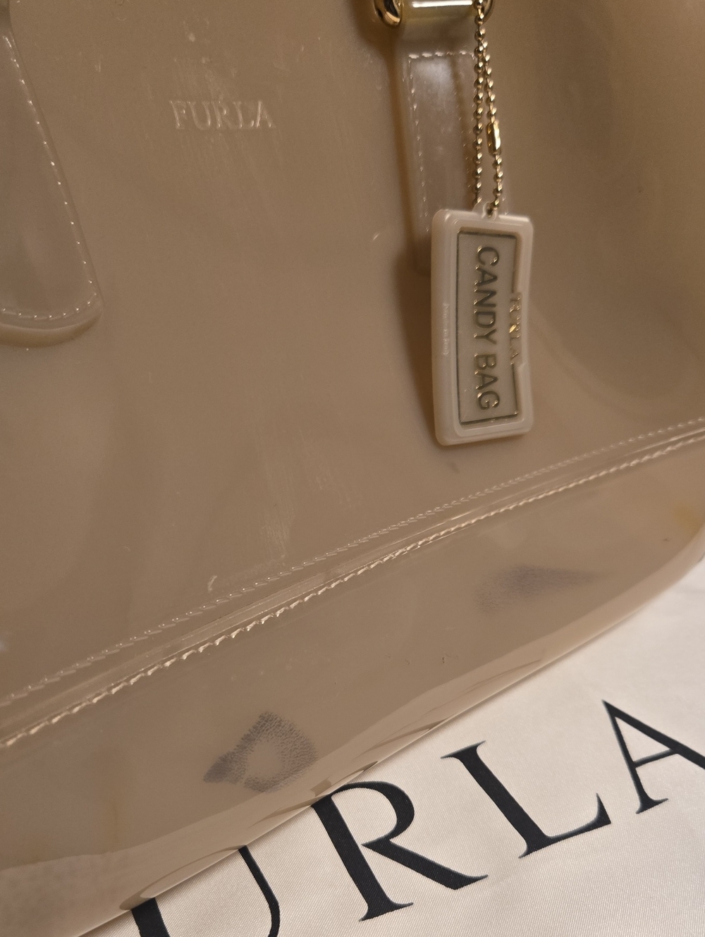 Furla Glossy Neutral Dome Satchel in Light Beige - Picture 12 of 13